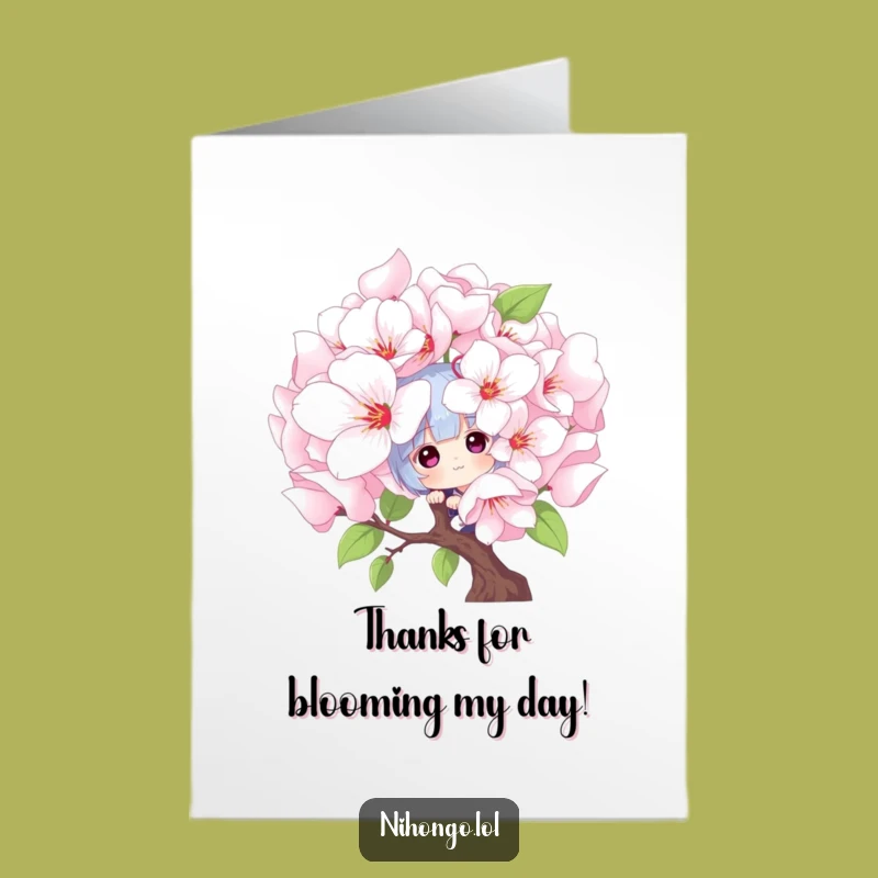 Free Printable Cherry Blossom Peek Thank You Card: Funny Surprise Downloadable Greeting for Sweet Thanks