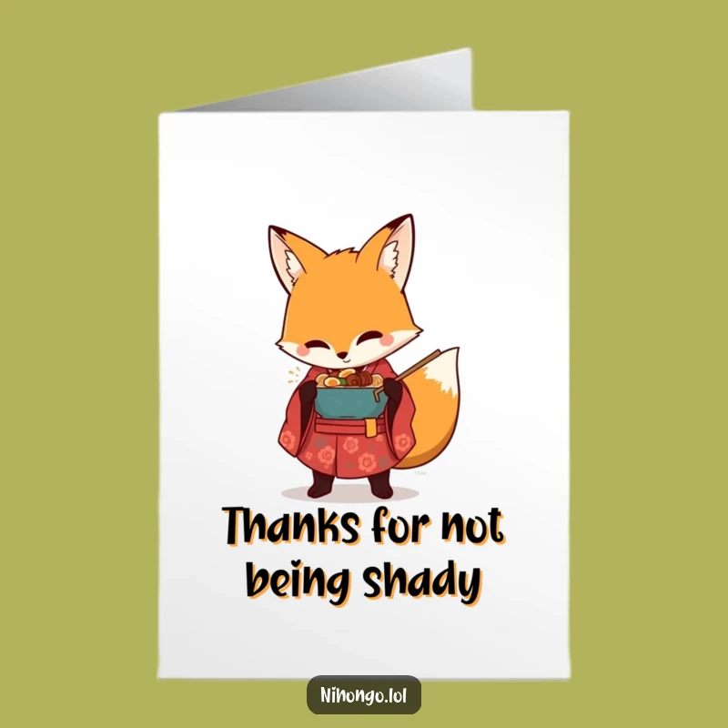 Free Printable Thank You Card: Fox Ramen Bandit, Downloadable Gratitude Gift of Laughter