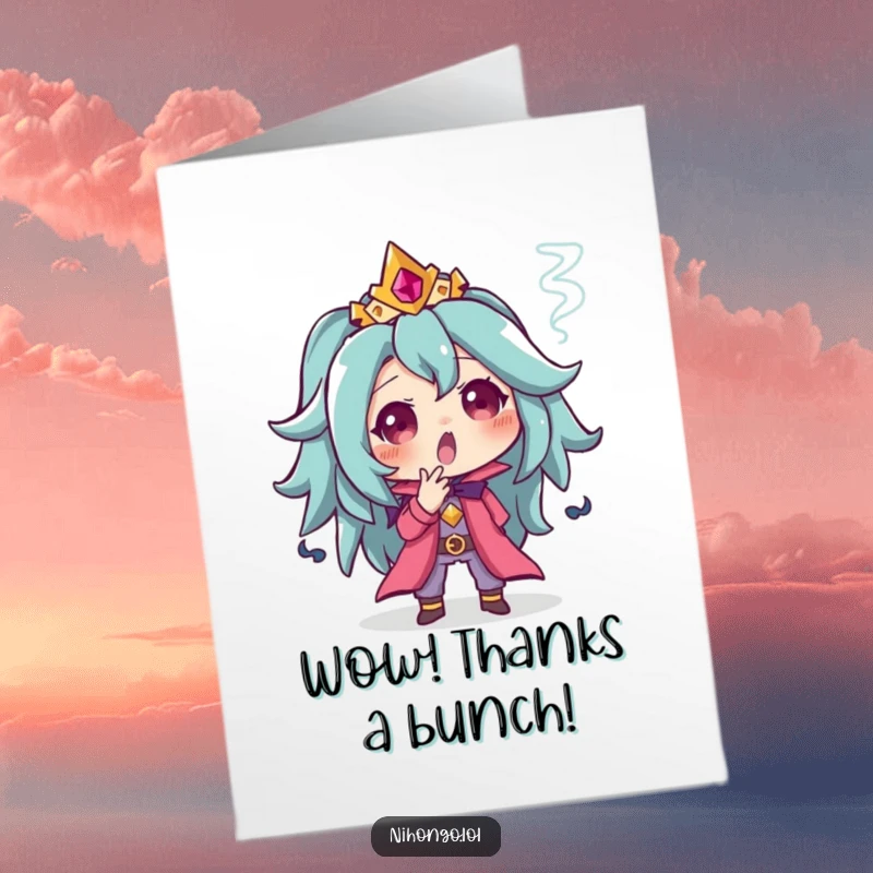 Funny Free Printable Thank You Card: Character looking surprised with a puff of smoke, signifying a thank you out of the blue.