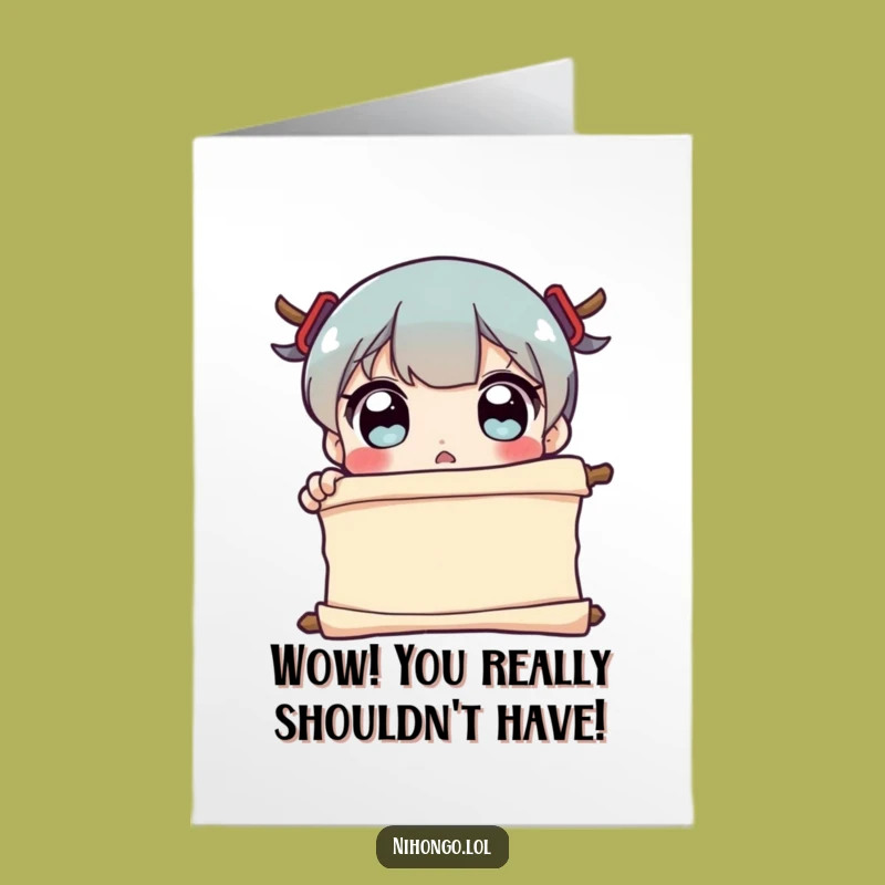 Free Printable Thank You Card: Surprised Character, Scroll, Unexpected Gratitude Download