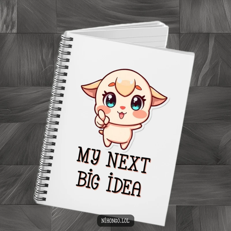 Funny notebook with a stylized character, wide eyes pointing forward enthusiastically, ideal for documenting goals and aspirations with drive.