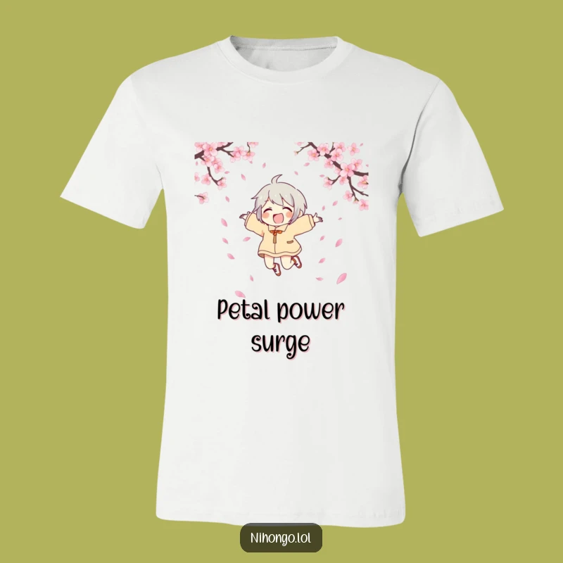 Funny Joyful Character T-Shirt - Celebrate Life with Exuberant Cherry Blossom Fun