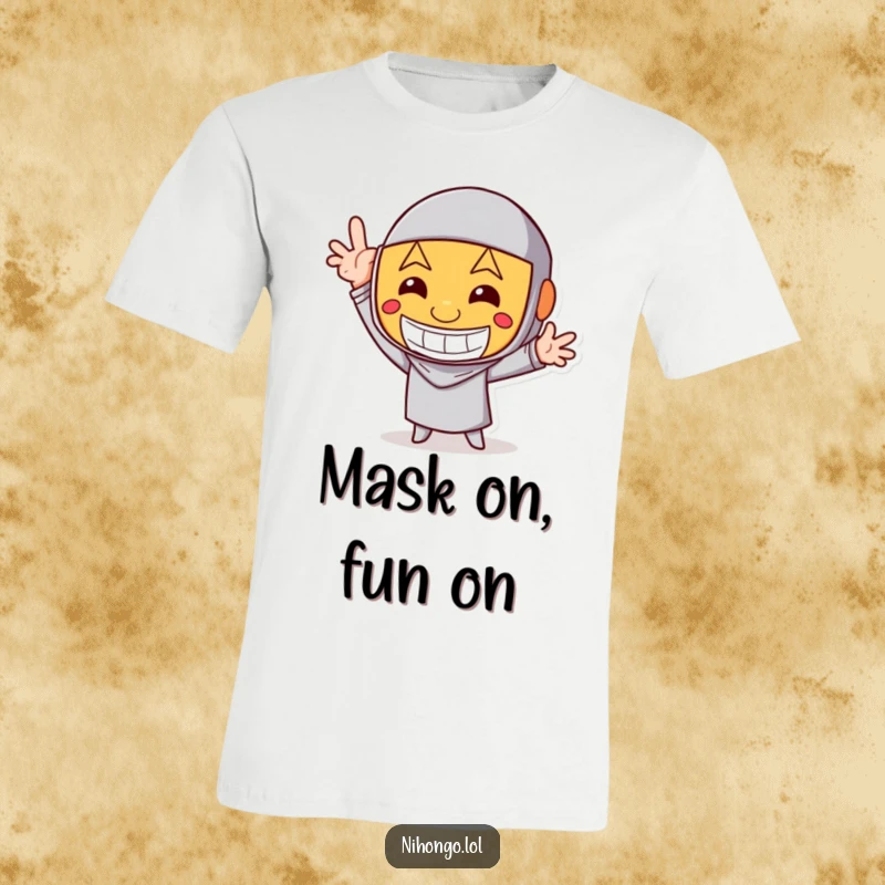 Funny T-Shirt: Character in a happy mask strikes a funny pose, conveying a sense of playful mischief and humor for a great gift.