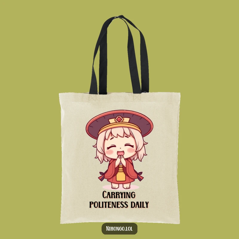 Funny Bowing Character Tote Bag: Japanese Hat Style, A Chic Funny Gift