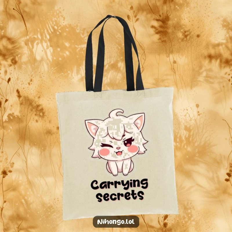 Funny tote bag with a character winking and sporting a mischievous grin, perfect for carrying items with a hint of playful secret.