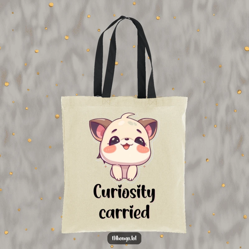 Funny Curious Tote Bag: A durable tote featuring a character looking up with curious and joyful eyes, perfect for errands.