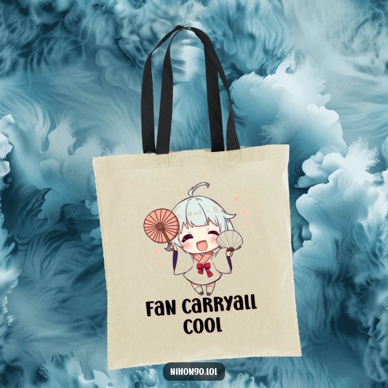 Funny Tote Bag: Character excitedly waves a fan with dynamic brush strokes, bringing artistic energy and humor to everyday use.